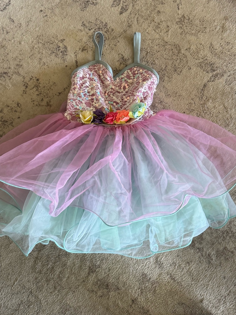 Weissman Pink and Mint Sequin Floral Tutu Dress